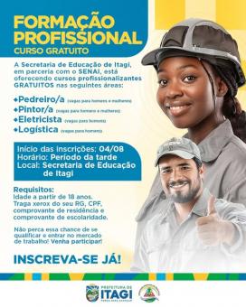 Cursos gratuitos de qualificação profissional são ofertados em parceria com o SENAI Cursos gratuitos de qualificação profissional são ofertados em parceria com o SENAI
